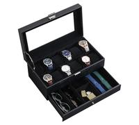 ProCase Uhrenbox mit 12 Fächern, Uhrenkasten mit Glasdeckel, 2 Ebenen, Uhrenkoffer mit herausnehmbaren Uhrenkissen Uhrenschatulle für Schmuck, Ringe, Armbänder und Halsketten -Eidechsenschwarz
