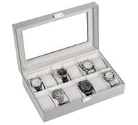 ProCase Uhrenbox mit 12 Fächern, Uhrenkasten mit Glasdeckel, Uhrenkoffer mit Uhrenkissen, Uhrenaufbewahrung, Premium-Uhrenschatulle, PU-Leder Uhrenkasten, Watch Box für Herren - 12 Fächer, Grau