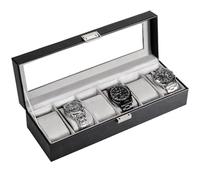 ProCase Uhrenbox mit 6 Fächern, Uhrenkasten mit Glasdeckel, Uhrenkoffer mit Uhrenkissen, Uhrenaufbewahrung, Premium-Uhrenschatulle, PU-Leder Uhrenkasten, Watch Box für Herren - 6 Fächer, Schwarz