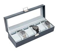 ProCase Uhrenbox mit 6 Fächern, Uhrenkasten mit Glasdeckel, Uhrenkoffer mit Uhrenkissen, Uhrenaufbewahrung, Premium-Uhrenschatulle, PU-Leder Uhrenkasten, Watch Box für Herren - 6 Fächer, Blau