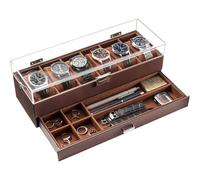 ProCase Uhrenbox mit 6 Fächern，Uhrenkasten mit Schublade, Men’s Watch Box, Uhrenaufbewahrung Uhrenkoffer Uhrenschatulle für Herren, Uhr Aufbewahrungsbox - 6 Fächer, Braun