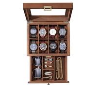 ProCase Uhrenbox mit 8 Fächern, Uhrenkasten Uhrenkoffer mit Glasdeckel Uhrenkissen, Uhrenschatulle für Schmuck Ringe Armbänder Halsketten - 8 Slot, Holz