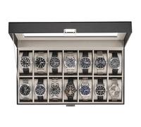 ProCase Uhrenbox, Uhrenaufbewahrung Uhrenkasten mit Glasdeckel, Uhrenkasten Uhrenkoffer mit Uhrenkissen, Watch Box für Herren - 14 Fächer, Schwarz