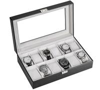 ProCase Uhrenbox, Uhrenkasten mit Glasdeckel, Uhrenkoffer mit Uhrenkissen, Uhrenaufbewahrung, Uhrenschatulle PU-Leder Uhrenkasten, Watch Box - 12 Fächer, Schwarz