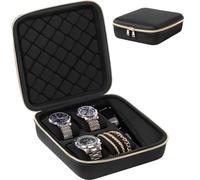 ProCase Uhrengehäuse Reise-Uhrenetui mit 4 Fächern, Tragbare Uhrenbox Aufbewahrungsbox für Uhren, Watch Travel Case Organizer für Damen Herren -Schwarz