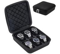 ProCase Uhrengehäuse Reise-Uhrenetui mit 6 Fächern, Tragbare Uhrenbox Aufbewahrungsbox für Uhren, Watch Travel Case Organizer für Damen Herren -Schwarz