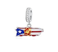 PROESS Puerto Rico-Anhänger für Armband, 925er-Sterlingsilber, Länderflagge, Charm, Puerto Rico, Republik, Souvenirs, Geschenke für Frauen, Nationalflagge, Karte, Reise, Gedenkgeschenk