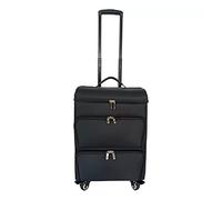 Profi Make Up Koffer mit Schubladen, Kosmetikkoffer, Pilotenkoffer, Beautycase, Reisetrolley, Friseurkoffer, Kosmetiktrolley, Kosmetikkoffer auf Rollen aus Canvas, Schwarz, Rollkof