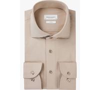 Profuomo Slim Fit Jerseyhemd beige, Einfarbig