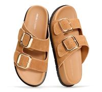 Project Cloud Plateau-Sommer-Sandalen für Damen 2026 - bequeme und verstellbare Riemen, Sommer-Slides mit Memory-Schaum-Einlegesohle, rutschfeste, lässige Damen-Sandalen, Sharl 2 - Tan Suede, 7.5