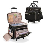 Prokva Lehrer-Trolley auf Rädern, Große Lehrertasche, Schwarz | Vorderseite mit 6 Dokumentenfächern, passend für 15,6" Laptop, Mehrere Staufächer, Abnehmbarer Trolley