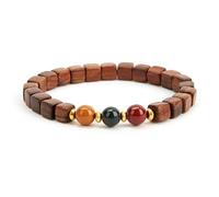 Prometis Traffic Light Gemstones Paired with Rosewood Beads Bracelet - Red, Yellow, Green Gemstones for Prosperity, Attract Abundance, Good Luck Feng Shui, Spiritual Mood Energy Protection