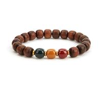 Prometis Traffic Light Gemstones Paired with Rosewood Beads Bracelet - Red, Yellow, Green Gemstones for Prosperity, Attract Abundance, Good Luck Feng Shui, Spiritual Mood Energy Protection