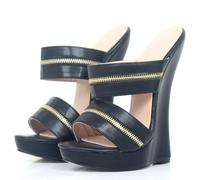 PROMI High Heels Hohe Absätze 18cm Frauen Hohe Keilabsätze Riemchensandalen Sommer-black||42