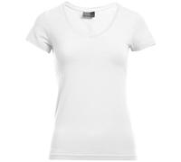 E3086 Promodoro Damen V Ausschnitt T-Shirt Figurbetont Kurzarm White S