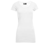 Promodoro - Women´s Slim Fit V-Neck-T Long White - Gr. - 3XL