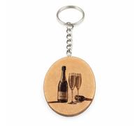 Promotech Champagner Flaschen Holz Schlüsselanhänger - Lasergravierte Schlüsselring Geschenkidee für Hochzeiten, Geburtstage & besondere Anlässe