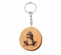 Promotech Holz Frosch Schlüsselanhänger mit Krone - Froschkönig Motiv lasergraviert - Tiermotiv aus Holz - Geschenkidee - Handmade