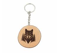 Promotech Holz Wolf Schlüsselanhänger im geometrischen Design - Moderner Wolf-Design lasergraviert - Minimalistisches Tiermotiv aus Holz - Handmade