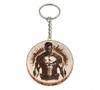 Promotech Punisher Handgefertigter Lasergravierter Einzelstück Schlüsselanhänger aus Holz - Naturbelassenes Superhelden-Design für Fans