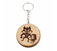 Promotech Rotkäppchen und der böse Wolf - Handgefertigter, lasergravierter Einzelstück-Schlüsselanhänger aus Naturholz, inspiriert vom klassischen Märchenmotiv