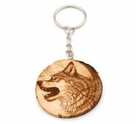 Promotech Wolf - König der Nacht Handgefertigter Lasergravierter Einzelstück Schlüsselanhänger aus Holz - Naturbelassenes Wolf-Design für Tierliebhaber