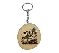 Promotech zauberhafter Mickey Mouse Laser-gravierten Naturholz-Schlüsselanhänger: Das ideale Geschenk für Erwachsene und Kinder! (Mickey & Minnie Driving)
