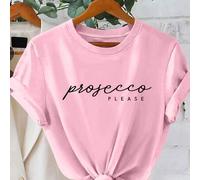 Prosecco bitte bedrucktes lässiges T-Shirt mit Rundhalsausschnitt und Kurzarm, weiches und bequemes Material, perfekt für Sommerreisen und Urlaub