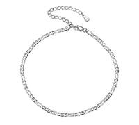 PROSILVER 925 Sterling Silber Fußkettchen für Damen Mädchen 3mm Figarokette Fußkettchen Armband 22+5cm verstellbar 3+1 Gliederkette Sommer Strand Schmuck Accessoire
