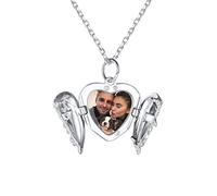 PROSILVER Charms Medaillon Kette für Foto Bilder 925 Silber personalisiert Herz Flügel Anhänger zum Öffnen mit 46+5cm Rolokette Damen Amulett Schmuck für Geburtstag Valentinstag