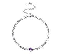 PROSILVER Damen Geburtsstein Armkette Februar 925 Silber 3mm breit dünne Figarokette Armband mit Zirkonia 16+5cm Gliederarmband Handgelenk Kette Armschmuck Accessoire