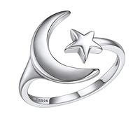 PROSILVER Damen Statement Ring 925er Sterling Silber Mond Stern Offener Ring Phantasie Verlobungsring Trauring Schmuck für Ehefrau Freundin