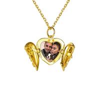 PROSILVER personalisiert Foto Amulett zum öffnen mit Kette 925 Silber Herz Flügel Medaillon 18k vergoldet Herzanhänger mit Rolokette Floating Locket Schmuck für Mutter Familie