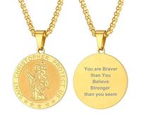 PROSTEEL 18k vergoldet Saint Christopher Runde Medaille personalisiert Heiliger Christopherus Motiv Anhänger Halskette Schutzpatron der Reisenden Amulett Modeschmuck Accessoire für Fahrer Biker