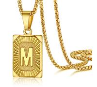 PROSTEEL 18k vergoldet Viereck Anhänger Halskette für Männer Frauen Retro Stil Buchstabe M Anhänger mit 55cm 2mm Venezianierkette verstellbar Damen Initiale Modeschmck