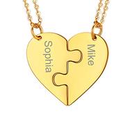 PROSTEEL Anhänger Halsketten personalisiert 2 STK. Puzzle Herz mit Wunsch Gravur 18k vergoldet Partnerketten Freundschaftsketten für Valentinstag Jahrestag
