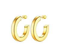 PROSTEEL Damen Halb-Creolen Ohrringe 30mm 18k vergoldet 5mm Quaderrohr offene Kreis Ohrringe Ohr Piercing Modeschmuck Accessoire für Bürodamen Office Lady