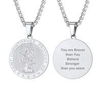 PROSTEEL Heiliger Christophorus Kette Edelstahl personalisiert Runde Anhänger mit Saint Christopher Motiv Schutzpatron der Reisenden Medaille Amulett Modeschmuck für Männer Frauen