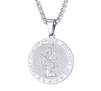 PROSTEEL Heiliger Christophorus Kette Edelstahl Runde Anhänger mit Saint Christopher Motiv Schutzpatron der Reisenden Medaille Amulett Modeschmuck für Männer Frauen