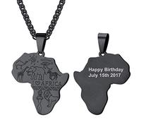 PROSTEEL Herren afrikanische Halskette personalisiert Afrika Landkarte Anhänger mit 55+5cm Weizenkette schwarz Edelstahl Tieren und I ♡ Africa Muster Hip Hop Modeschmuck für Männer Jungen
