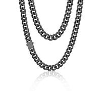PROSTEEL Kette für Herren Damen, Edelstahl Punk Panzerkette, Hip pop Halskette Cuban Chain necklace, 12mm breit, Kubanische Halskette schwarz 75cm lang