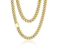 PROSTEEL Kette für Herren Damen, Edelstahl Punk Panzerkette, Hip pop Halskette Cuban Chain necklace, 12mm breit, Kubanische Halskette 14k gold 50cm lang