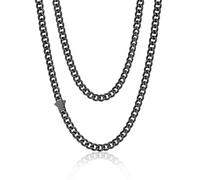 PROSTEEL Kette für Herren Damen, Edelstahl Punk Panzerkette, Hip pop Halskette Cuban Chain necklace, 6mm breit, Kubanische Halskette schwarz 75cm lang