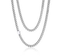 PROSTEEL Kette für Herren Damen, Edelstahl Punk Panzerkette, Hip pop Halskette Cuban Chain necklace, 6mm breit, Kubanische Halskette silber 50cm lang