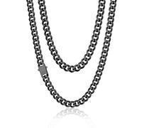 PROSTEEL Kette für Herren Damen, Edelstahl Punk Panzerkette, Hip pop Halskette Cuban Chain necklace, 9mm breit, Kubanische Halskette schwarz 70cm lang