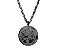 PROSTEEL Parfüm Anhänger Halskette Schwarz Edelstahl Damen Herren Hohl Baum des Lebens Medaillon Ätherische Öle Diffusor Floating Locket mit Kette Schmuck Aromatherapie Accessoire mit 8 bunten Pads