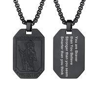 PROSTEEL schwarz Saint Christopher Erkennungsmarke personalisiert Heiliger Christopherus Motiv Achteck Dog Tag Schutzpatron der Reisenden Amulett Religiöse Modeschmuck Accessoire für Fahrer