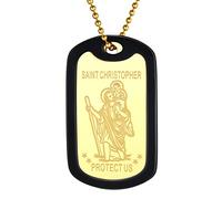 PROSTEEL Silikonrahmen Erkennungsmarke für Männer Jungen 18k vergoldet Heiliger Christophorus Dog Tag St. Christopher Motiv Schutzpatron der Reisenden Amulett Schmuck für Geburtstag