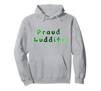 Proud Luddite mit grünem Farbverlauf in Einer seltsamen Schrift Pullover Hoodie, Unisex für Erwachsene, Grau Meliert, XL