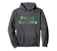 Proud Luddite mit grünem Farbverlauf in Einer seltsamen Schrift Pullover Hoodie, Unisex für Erwachsene, Anthrazit Meliert, S